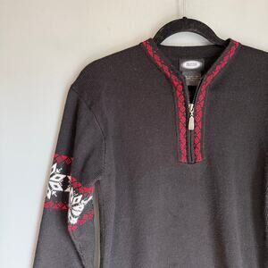 Vintage MEISTER Women's Small Wool Blend Fair Isle Black Knit 1/4 Zip Sweater